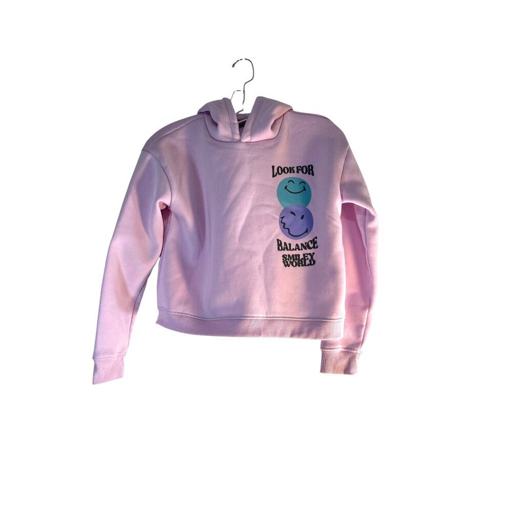 Smiley World Girls Size Large Hoodie Pull Over Pink Multi Graphic